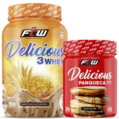 Kit Whey Delicious Sabor Chocolate Maltado 900g + Panqueca Fit 500g Fitoway