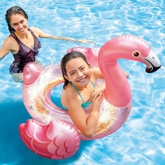 Boia Inflável Flamingo Rose Circular Glitter Intex - Loja das Boias - Boias Divertidas para Piscina