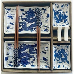 Set x 2 sushi de ceramica azul diseño dragon - comprar online