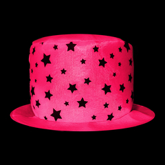 Galera flúor de tela con estrellas color fucsia