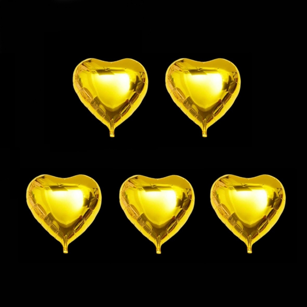 Set de 5 globos metalizados 5 modelo corazón color dorado