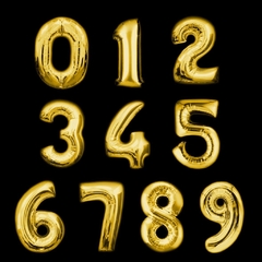Globo metalizado modelo números color dorado