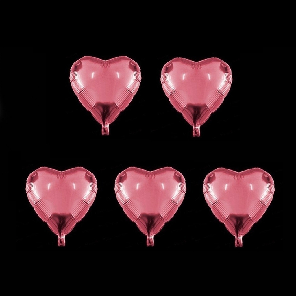 Set de 5 globos metalizados 5 modelo corazón color rosa