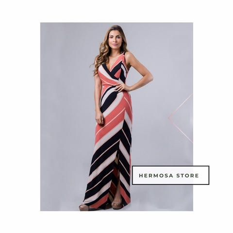 Chevron stripes backless belted slit hot sale vestido maxi