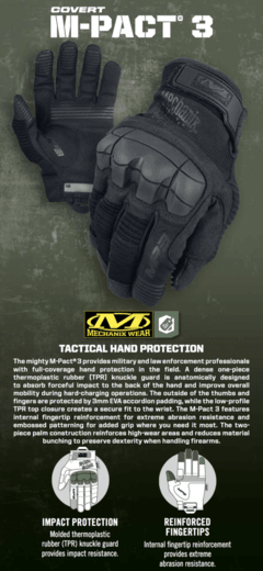 GUANTES TACTICOS MECHANIX M-PACT3 NEGROS TAMAÑO M en internet