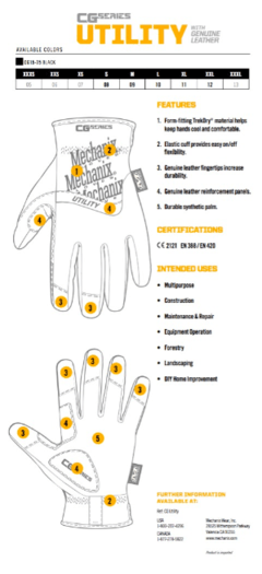 GUANTES SERIE CG15 UTILITY CUERO SINTETICO MECHANIX TAMAÑO S - tienda online