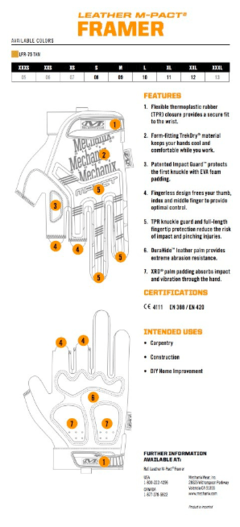 GUANTES M-PACT FRAMER LEATHER MECHANIX TAMAÑO M - AYR Tools