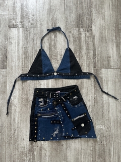 Mini jean Customizada bicolor - tienda online