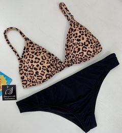 BIKINI IBIZA COMBINADA (CORPIÑO ANIMAL PRINT / BOMBI NEGRA) - Como yo te cielo