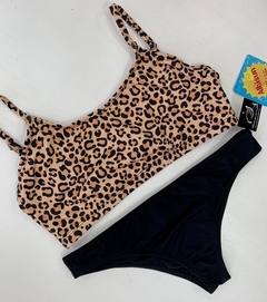 Bikini Monaco combinada (top Animal Print/ bombi Negra) - Como yo te cielo