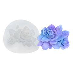 Molde Silicona Flor 2 Rosas Con Hojas Fondant Velas Jabones - comprar online