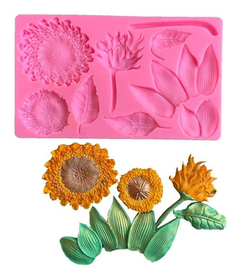 Molde Silicona Girasoles Y Hojas Fondant Xl en internet