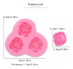 Molde Silicona 3 Rosas Medianas Fondant Porcelana Fria - comprar online