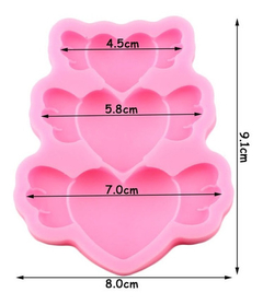 Molde Silicona 3 Corazones Con Alas Fondant Porcelana Fria - comprar online