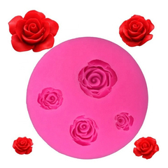 Molde Silicona 4 Rosas Redondo Fondant Porcelana Fria Resin