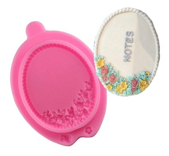 Molde Silicona Marco Oval Con Flores Fondant Porcelana Fria