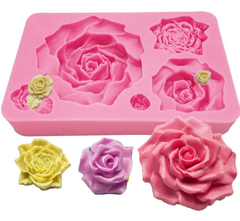 Molde Silicona 5 Rosas Flor Grande Fondant Porcelana Fria