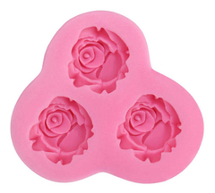 Molde Silicona 3 Rosas Medianas Fondant Porcelana Fria