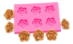 Molde Silicona Seis Rosas Fondant Porcelana Fria Yeso