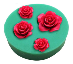 Molde Silicona 4 Rosas Redondo Fondant Porcelana Fria Resin - comprar online