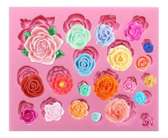 Molde Silicona 20 Flores Y Rosas Fondant Porcelana