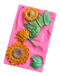 Molde Silicona Girasoles Y Hojas Fondant Xl