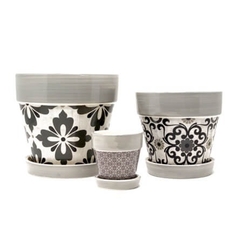 MACETAS CON PLATO AZULEJO SET X3 GRIS - comprar online