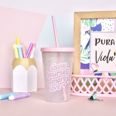 Vaso noa glitter con sorbete - Bartola Almacén de Objetos