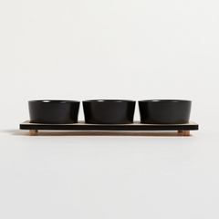 SET X 3 COPETINEROS DE PORCELANA BASE BAMBOO NEGRO - comprar online