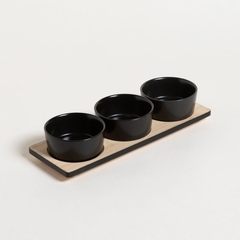 SET X 3 COPETINEROS DE PORCELANA BASE BAMBOO NEGRO