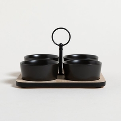 SET X 4 COPETINEROS DE PORCELANA REDONDOS BASE BAMBOO NEGRO - comprar online