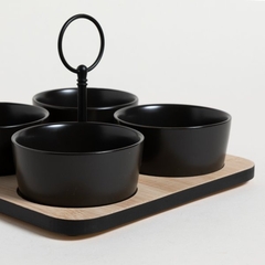 SET X 4 COPETINEROS DE PORCELANA REDONDOS BASE BAMBOO NEGRO en internet