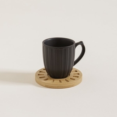 SET X6 TAZAS DE PORCELANA NEGRA CON PLATOS DE BAMBOO 150ML - comprar online