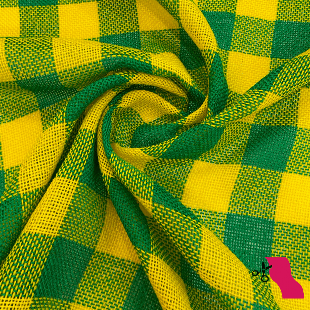 Tecido Juta Xadrez Brasil : Verde e Amarelo (0,50x1,00