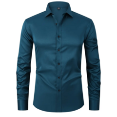 Camisa De Seda Slim fit - Azul petróleo