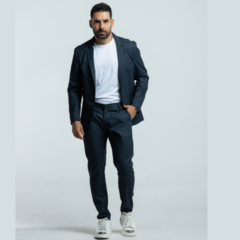 Traje Slim Fit Gris Rayas Azules para Hombre