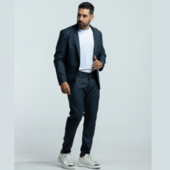 Traje Slim Fit Gris Rayas Azules para Hombre en internet