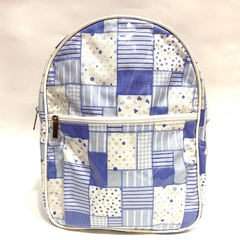 Mochila cristal jardín pachwork celeste y blanco