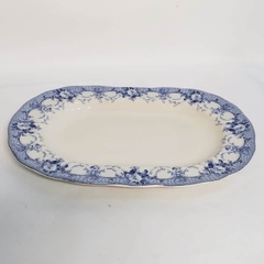 Bandeja cerámica estampada blanca y azul