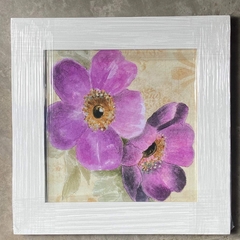 Cuadro flores lilas , marco blanco 40 x 40 x 2 cm