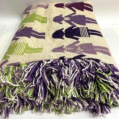 Acolchado de plaza y media jacquard nenas violeta y verde