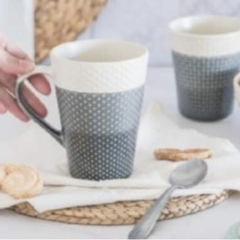 Taza cerámica estampada guardas grises