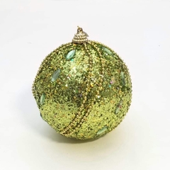 Adorno colgante navidad bola verde y dorado 10 cm diámetro