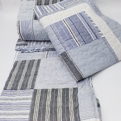 Colcha twin patchwork celeste y azul reversible con funda