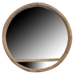 Espejo circular de madera con estante