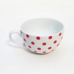 Taza cerámica blanca con lunares rojos