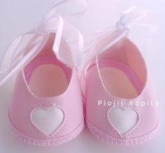 zapatitos guillermina rosa en eco cuero con corazon blanco y lazo blanco para bautismo fiesta casamiento - comprar online