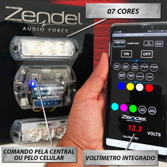 KIT STROBO BLUETOOTH ZENDEL RGB - 7 CORES - 2 FARÓIS LED - A PROVA D’ÁGUA - Jcar Acessorios | Acessórios automotivos em Fortaleza | Parcelamos em 12x | Melhores marcas do mercado