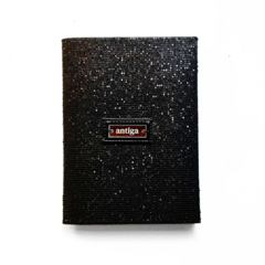 Porta pasaporte negro glitter