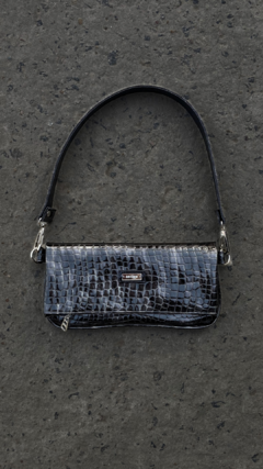 Mini bag croco charol marmol (negro y gris) - comprar online